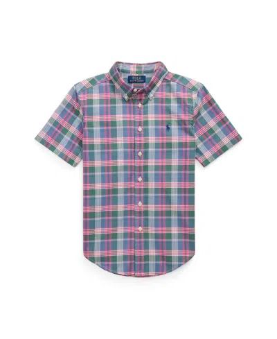 Polo Ralph Lauren Kids' Big Boys Plaid Oxford Short Sleeve Shirt In Pink