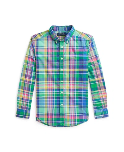 Polo Ralph Lauren Kids' Big Boys Plaid Poplin Shirt In Seafoam Blue Multi