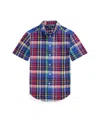 Polo Ralph Lauren Big Boys Plaid Short-sleeve Shirt In Navy Red Multi