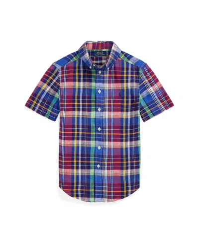 Polo Ralph Lauren Kids' Big Boys Plaid Short-sleeve Shirt In Navy Red Multi