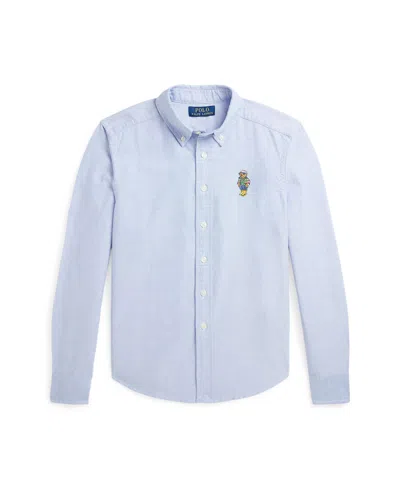 Polo Ralph Lauren Kids' Polo Bear Cotton Oxford Shirt In Blue