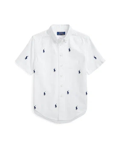 Polo Ralph Lauren Kids' Big Boys Polo Pony Oxford Short-sleeve Shirt In White,navy C7908