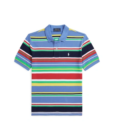 Polo Ralph Lauren Kids' Big Boys Striped Cotton Mesh Polo Shirt In New England Blue Multi