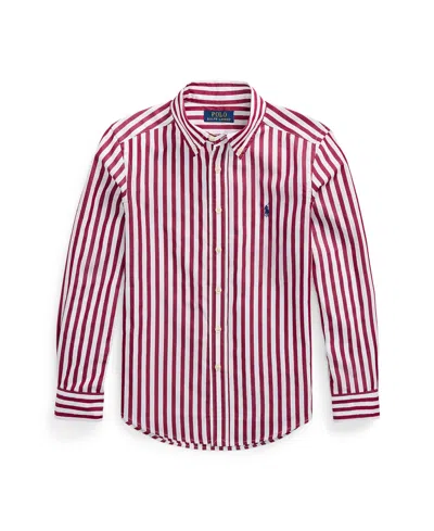 Polo Ralph Lauren Kids' Big Boys Striped Cotton Poplin Shirt In White Red