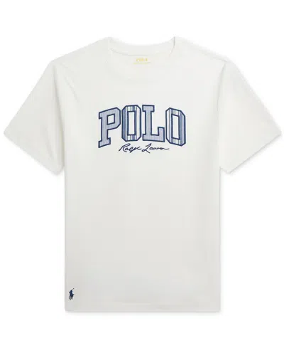Polo Ralph Lauren Kids' Big Boys Striped-logo Cotton Jersey T-shirt In White