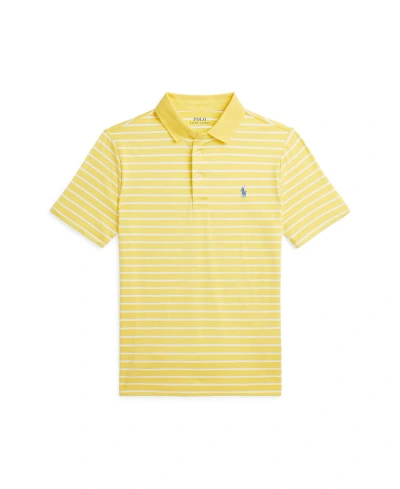 Polo Ralph Lauren Kids' Big Boys Striped Performance Jersey Polo Shirt In Sunfish Yellow,ceramic White