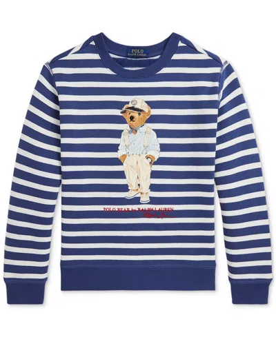 Polo Ralph Lauren Kids' Big Boys Striped Polo Bear Fleece Sweatshirt In Navy