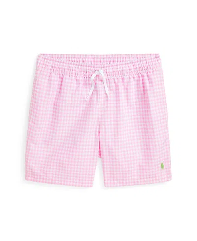 Polo Ralph Lauren Kids' Big Boys Traveler Swim Trunk In Classic Gingham Carmel Pink
