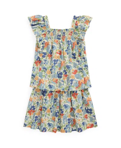 POLO RALPH LAUREN BIG GIRLS 2-PIECE FLORAL SMOCKED TOP AND SKIRT SET