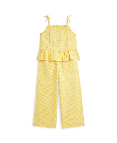POLO RALPH LAUREN BIG GIRLS 2-PIECE GINGHAM SEERSUCKER TOP AND PANT SET