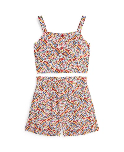 POLO RALPH LAUREN BIG GIRLS 2-PIECE RIVIERA-PRINT TOP AND SHORT SET