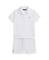 Polo Ralph Lauren Big Girls 2-piece Terry Polo Shirt And Short Set In White,plato Green