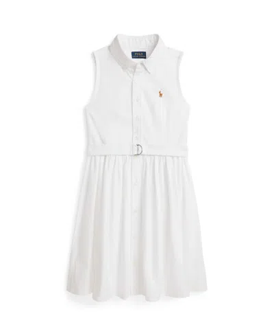 Polo Ralph Lauren Kids' Big Girls Belted Cotton Oxford Shirtdress In Bsr White
