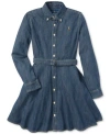 Polo Ralph Lauren Kids' Belted Denim Shirtdress In Indigo