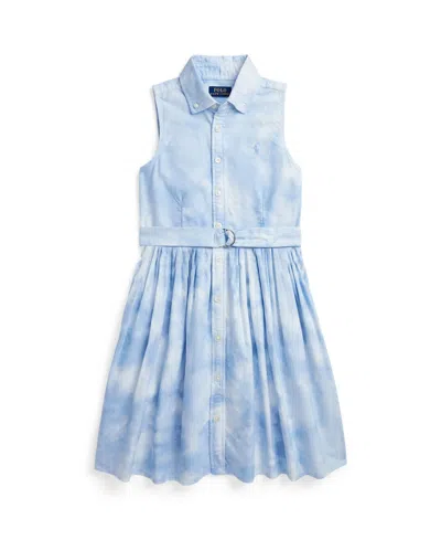 Polo Ralph Lauren Kids' Big Girls Belted Tie-dye-print Cotton Shirtdress In Blue Tie Dye