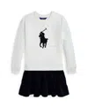 Polo Ralph Lauren Big Pony Corduroy-skirt Fleece Dress In Deckwash White With Navy