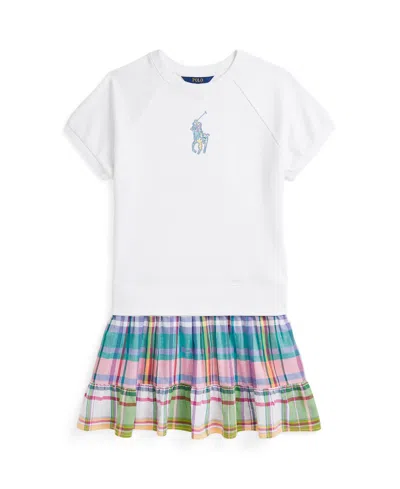 Polo Ralph Lauren Kids' Big Girls Big Pony Plaid-skirt Terry Dress In White,madras