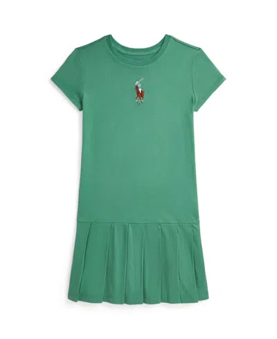 POLO RALPH LAUREN BIG GIRLS BIG PONY PLEATED JERSEY DRESS