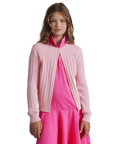 Polo Ralph Lauren Kids' Big Girls Cable-knit Cotton Cardigan In Pink