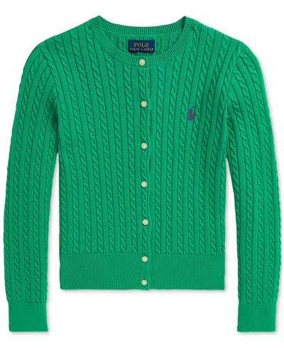 Polo Ralph Lauren Big Girls Cable-knit Cotton Cardigan In Stafford Green