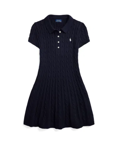 Polo Ralph Lauren Kids' Big Girls Cable-knit Cotton Polo Sweater Dress In Rl Navy With Prch Cream