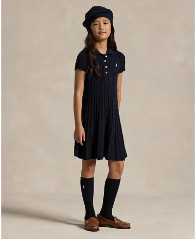 Polo Ralph Lauren Big Girls Cable-knit Cotton Polo Sweater Dress In Black