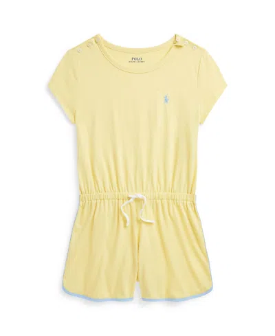 Polo Ralph Lauren Kids' Big Girls Cotton Jersey Romper In Wicket Yellow With Bluebell