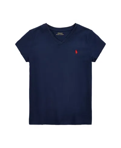 Polo Ralph Lauren Kids' Big Girls Cotton Jersey V-neck T-shirt In Refined Navy
