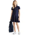 Polo Ralph Lauren Big Girls Cotton Mesh Short Sleeve Polo Dress In Refined Navy