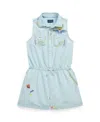 POLO RALPH LAUREN BIG GIRLS EMBROIDERED COTTON CHAMBRAY ROMPER