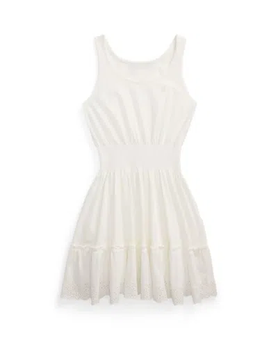 Polo Ralph Lauren Kids' Big Girls Eyelet-embroidered Jersey Dress In White