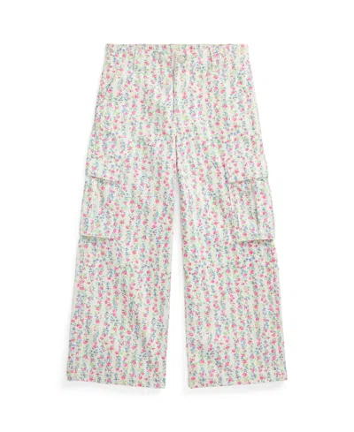 Polo Ralph Lauren Kids' Big Girls Floral Canvas Wide-leg Cargo Pants In Plato Green