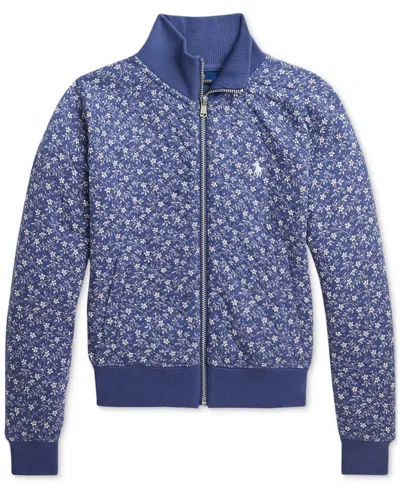 Polo Ralph Lauren Kids' Big Girls Floral Quilted Double-knit Jacket In Blue