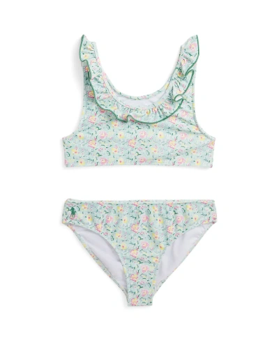 Polo Ralph Lauren Kids' Toddler And Little Girls Floral Ruffled Two-piece Swimsuit In Simone Floral With Celestial Blue