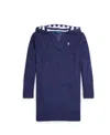 Polo Ralph Lauren Hooded Terry Cover-up In Newport Navy With Paper White