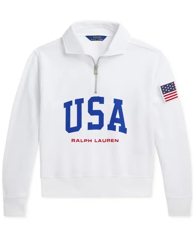 Polo Ralph Lauren Kids' Big Girls Logo French Terry Quarter-zip Pullover In White