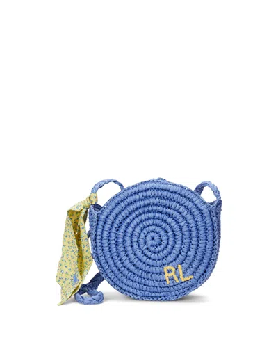 Polo Ralph Lauren Kids' Big Girls Logo Raffia Crossbody Bag In Blue With Floral