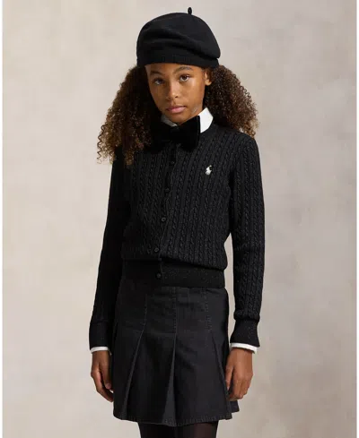 Polo Ralph Lauren Kids' Big Girls Metallic Cable Cotton-blend Cardigan Sweater In Black