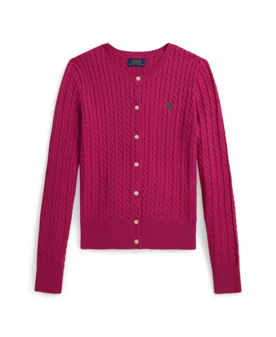 Polo Ralph Lauren Kids' Big Girls Mini-cable Cardigan Sweater In Burgundy