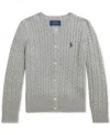 Polo Ralph Lauren Kids' Big Girls Mini-cable Cotton Cardigan In Andover Heather W,navy