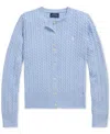 Polo Ralph Lauren Kids' Big Girls Mini-cable Cotton Cardigan In Blue