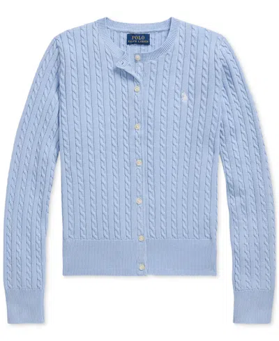 Polo Ralph Lauren Kids' Big Girls Mini-cable Cotton Cardigan In Blue