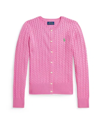 Polo Ralph Lauren Kids' Big Girls Mini-cable Cotton Cardigan In Pink