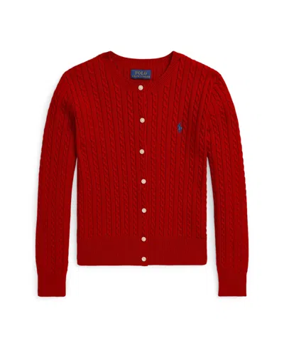 Polo Ralph Lauren Kids' Big Girls Mini-cable Cotton Cardigan In Red