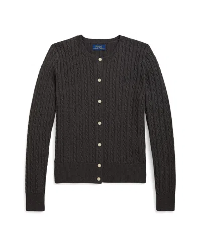 Polo Ralph Lauren Kids' Big Girls Mini-cable Cotton Cardigan Sweater In Black