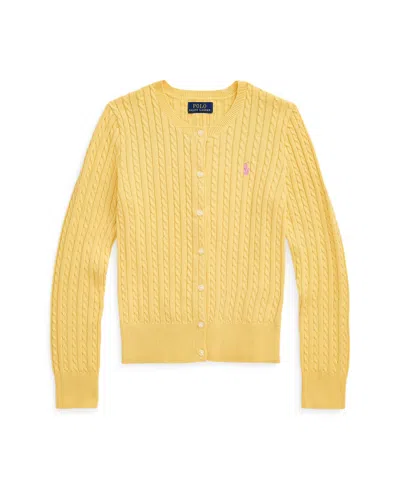 Polo Ralph Lauren Kids' Big Girls Mini-cable Cotton Cardigan In Yellow Multi