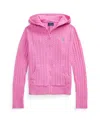 Polo Ralph Lauren Kids' Mini-cable Cotton Full-zip Hoodie In Laguna Pink/tiller Green