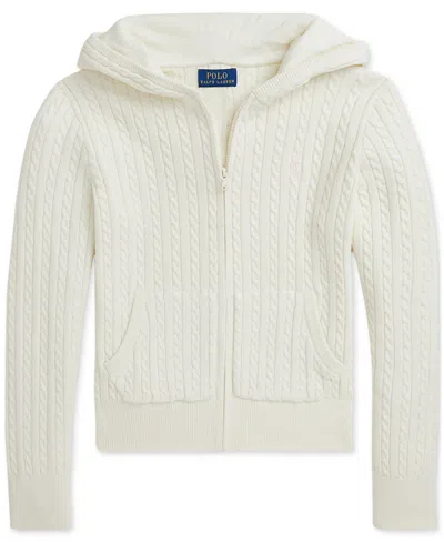Polo Ralph Lauren Kids' Big Girls Mini-cable Cotton Full-zip Hoodie In White