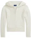 Polo Ralph Lauren Big Girls Mini-cable Cotton Full-zip Hoodie In White