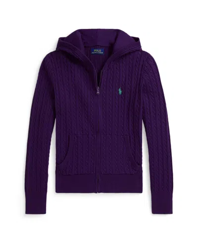 Polo Ralph Lauren Kids' Big Girls Mini-cable Full-zip Hoodie In Purple